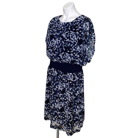 H by Halston Layered Dress, Brush Stroke Blue Sky Cap Sleeves Women's Size M - Picture 7 of 10